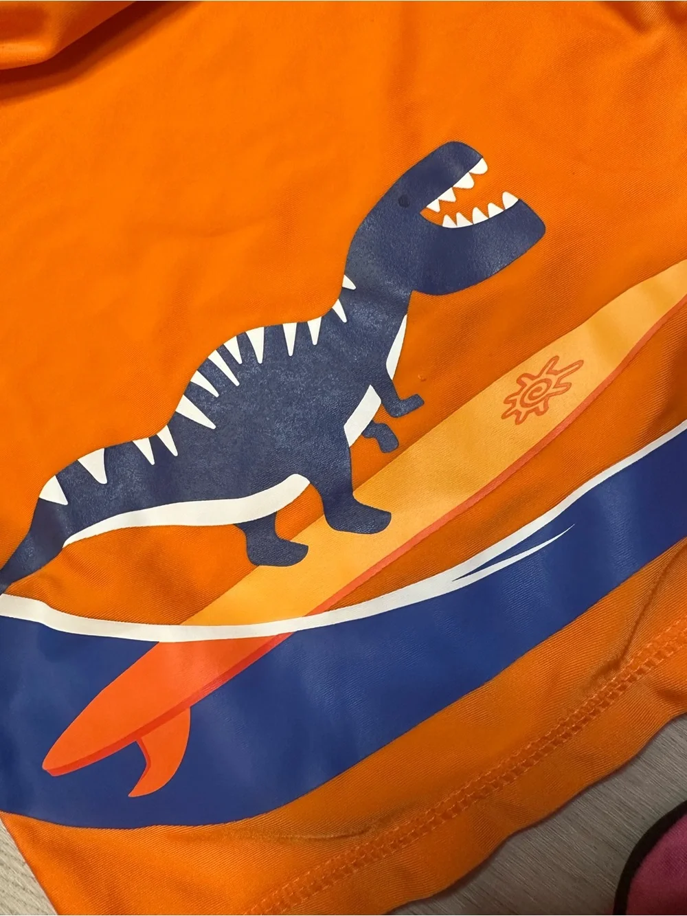 Kids - 3 for $10 - Orange Dino Surf Rash Guard Swim Shirt